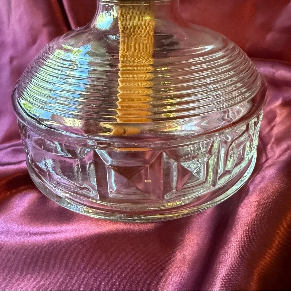 Vintage Oil Lamp with Clear Glass Hobnail Hurricane Shade